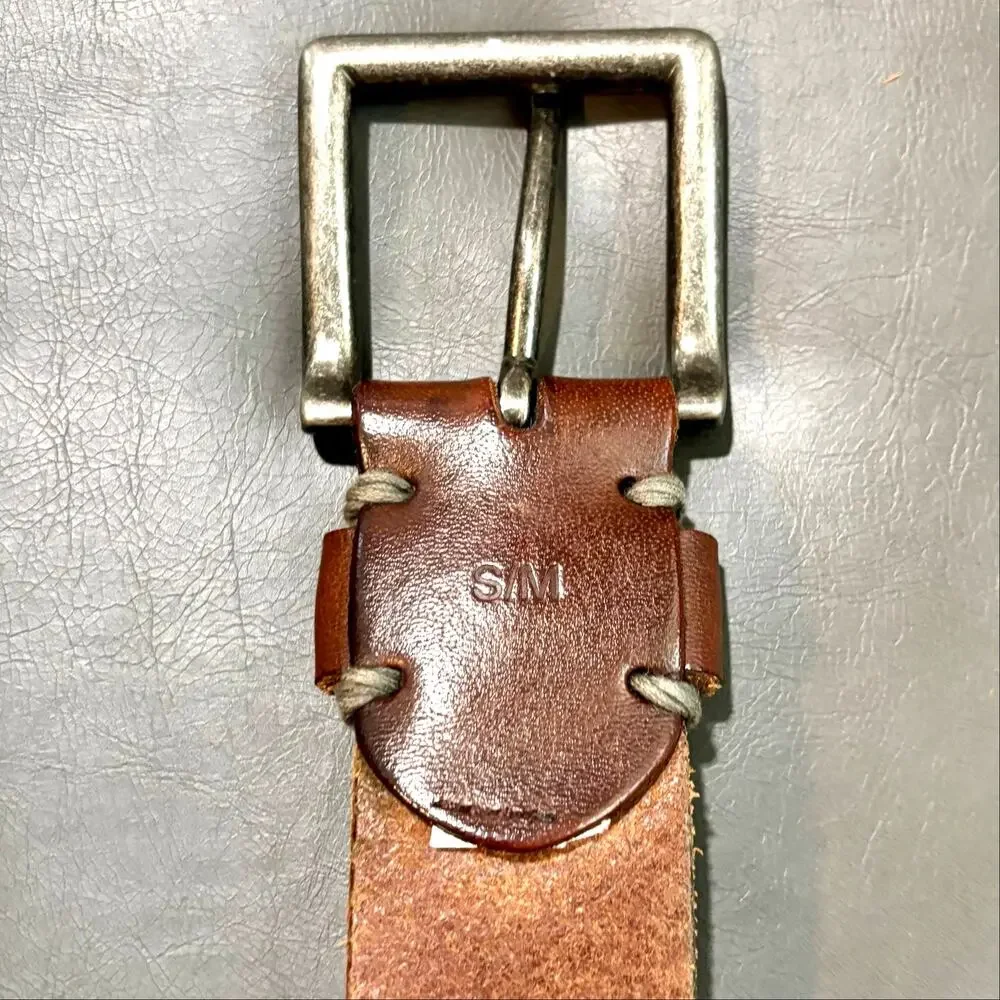 VTG Abercrombie Men's Brown Leather Wide Belt Western Moose Gorpcore 35
